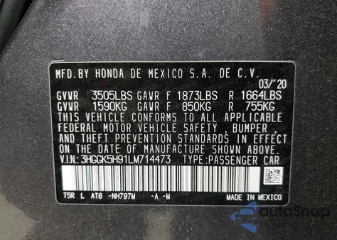 2020 Honda Fit Exl from USA, damaged, VIN 3HGGK5H91LM714473